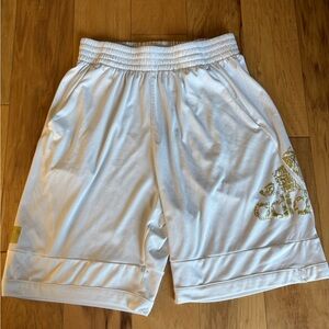 adidas White Athletic Shorts with Gold Accents